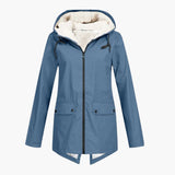 Wasserabweisender Trenchcoat mit Kapuze für Damen – Blau