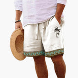Herren Badeshorts Sommer mit Kordelzug und Palmenmuster – Beige