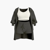 Loungewear Set - Damen Strick Outfit 3-teilig mit Cardigan – Schwarz