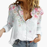 Kunstvoll bedruckte V-Ausschnitt Bluse - Damen Freizeitlook – Weiß