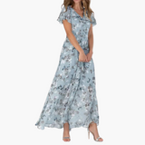 Kaylee | Maxi-Kleid mit Floral-Design und Flatterärmeln – Blau