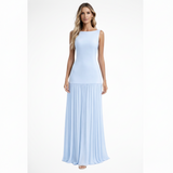 Elina | Damen Elegantes Plissee Maxi Kleid Formell – Plissee Maxi Elegant 2026 – Himmelblau