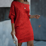 Merlyn - Kleid mit Ärmeln aus Log und Pailletten – Rot