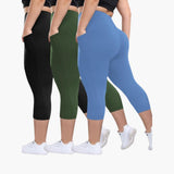 Capri-Leggings Set - Für Damen mit hoher Taille Sport – Schwarz/Grün/Hellblau
