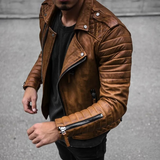 Herren Modisch Premium Bikerjacke | Wasserdichte – Braun