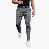 Herren Slim Fit Hose mit Karomuster und schmalem Bein – Grau