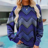 Bunter vintage-strickpullover - oliv – Blau
