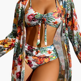 3-teiliges Bikini-Set - Damen Strand-Outfit mit Cover-up – Weiß