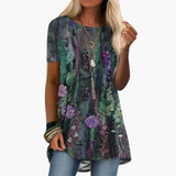 Geblümte Bluse für Damen - Kurzarm, Mehrfarbig, Elegant – Grün