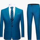 Herren Zweiteiler Anzug mit Blazer und flacher Front Hose – Hellblau