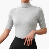 Damen Rollkragenpullover mit halbem Arm und nahtlosem Design – Grau