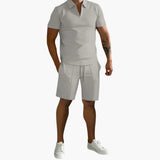 Herren Sommer-Zweiteiler mit Half-Zip-Shirt und Shorts – Hellgrau