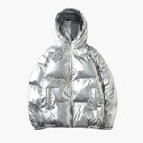 Metallic Winter Pufferjacke für Herren – SilberKapuze