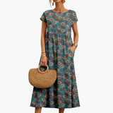 Boho Midikleid mit kurzen Ärmeln - für Damen im Sommerstil – Blau
