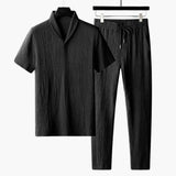 Herren Zweiteiler mit Langarmshirt und Hose für Frühjahr Herbst – Schwarz