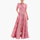 Blumenkleid mit Gürtel - Für Damen mit Puffärmeln & Eleganz – Rosa