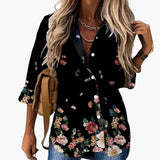 Bluse mit Blumenmuster - Damen Freizeitlook mit Kontrast – Schwarz mit mehrfarbigem Blumenmuster