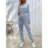 Ladies Luxury Retro Jumpsuit Trainingsanzug & Jogginganzug | Perfekt für jeden Tag tragen – Hellgrau