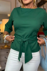 Shaniera – Stilvolles Oberteil Mit Bindegürtel – Grün