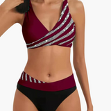 Glitzer Streifen Bikini - mit Damen High-Waist Schnitt – Rot