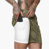 Herren Fitness Shorts mit Innentasche und Kompressionsebene – Armygrün