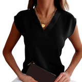 Bequeme Sommerbluse für Frauen - Leichte V-Ausschnitt Bluse – Schwarz