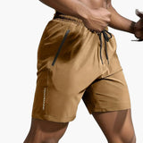 Herren-Trainingsshorts mit Reißverschlusstaschen und Kordelzug – Khaki