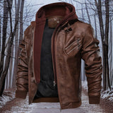 Heat leather – hochwertige warme lederjacke mit kapuze – Kaffee