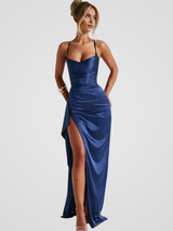 NOELIA SATIN KLEID – Nachtblau