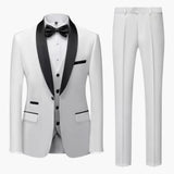Herren Anzug dreiteilig mit rotem Besatz und Schalkragen – Weiß / 3 Pcs Satz