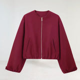 Cropped Damen Übergangsjacke – mit Ballonärmeln & modernem Schnitt – Rot