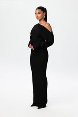 Trina – Schulterfreies Strickkleid – Schwarz