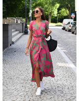 Anna Kleid mit Blumendruck Frühling/Sommer – Grün Rosa