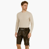 Bestickte Lederhose Kniebund für Herren - Oktoberfest 2025 – Dunkelbraun