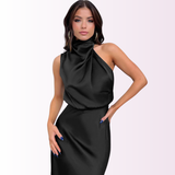 Fiona | Elegantes Abendkleid Mit Hohem Kragen – Schwarz