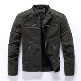 Herren-Motorradjacke mit cargoelementen | reißverschlussführung – Militärgrün