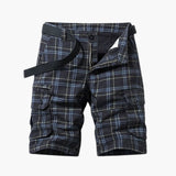 Herren Cargo Shorts mit Karomuster und Stoffgürtel – Schwarz