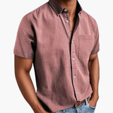 Herren Kurzarmhemd mit Brusttasche für Frühling und Sommer – Rosa