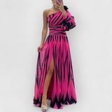 Chloe | Gestreiftes Maxikleid – Rosenrot