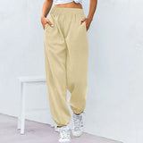 Lässige damen-sporthose mit weitem bein und kordelzug – Khaki