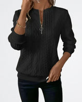 Celeste - Weicher Strick Zip-Pullover – Schwarz