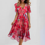 Valerie - V-Ausschnitt-Chiffonkleid für Damen – Rot