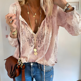 Damenbluse mit geschlitztem Ausschnitt | Lockere Form – Rosa