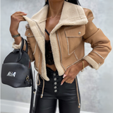 Bikerjacke Damen Kurz | Kurzer Schnitt mit gefüttertem Innenfutter – Khaki
