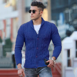 Herren Gestrickte Strickjacke mit Kragen – Blau