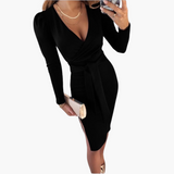 Midikleid mit V-Ausschnitt für Damen – Bindeträger Sommerkleid – Schwarz