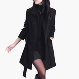 Damen Trenchcoat mit Gürtel und doppelten Knöpfen – Schwarz