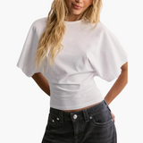 Sophia | T-Shirt mit weitem Ärmel und Ikonendesign – Weiß