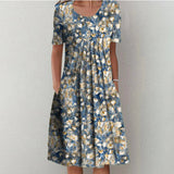 Grace | Effortless Floral Pocket Midi Dress – Florales Hellblau
