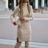 Damen Langarm Strickkleid | Midi – Aprikose
